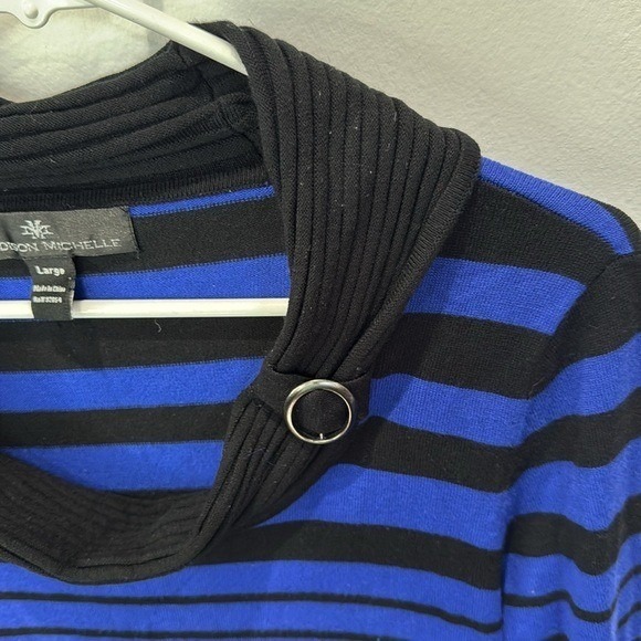 Madison Michelle Cowl Neck Sweater Striped Pullover Top Black Blue Large - Picture 3 of 5